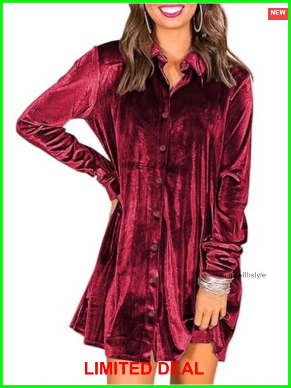 Women Velvet Button Down Shirt Mini Dress Long Sleeve A-Line